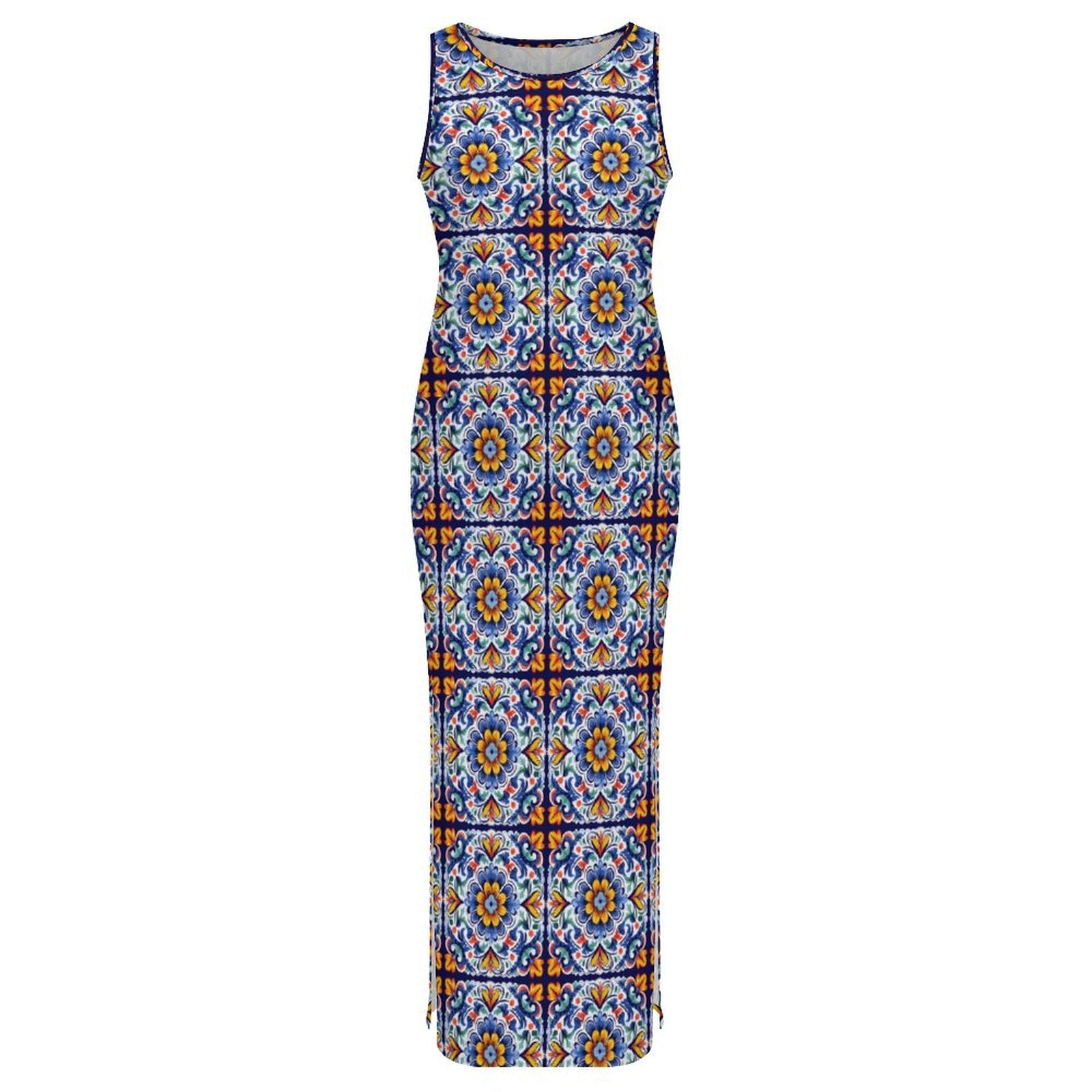 Baha Ranch Colores de Mexico Talavera Sleeveless Bodycon Side Slit Long Dress by Baha Ranch Western Wear - product image 3