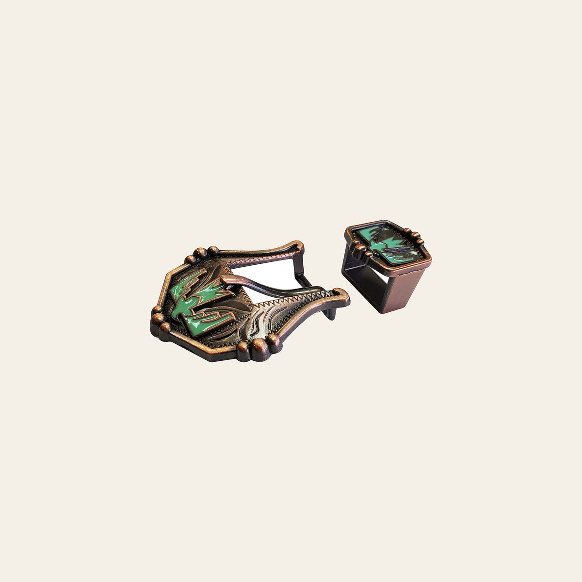 3/4" Hilason Western Horse Buckle Concho And Keeper Antique Copper Turquoise Enamel Brown