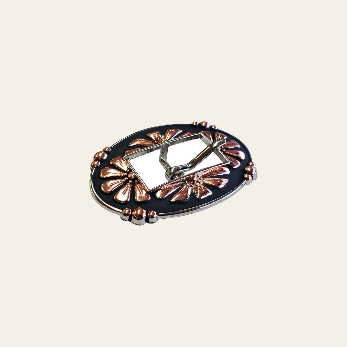 3/4 In Hilason Western Style Floral Belt Buckle 2-Tone Finishing Concho Black Tack Headstall