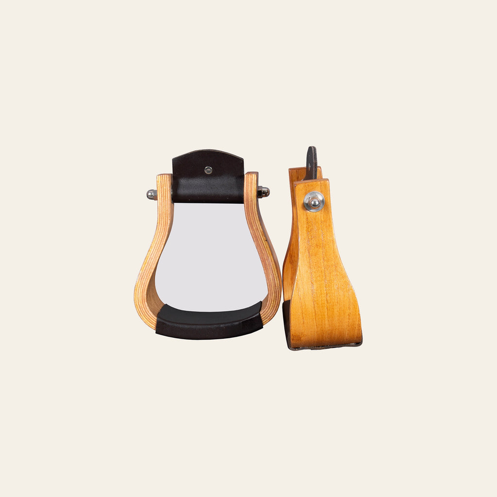 BAR H EQUINE Western Horse Oak Wood Genuine Leather Cover Bell Stirrup Tan