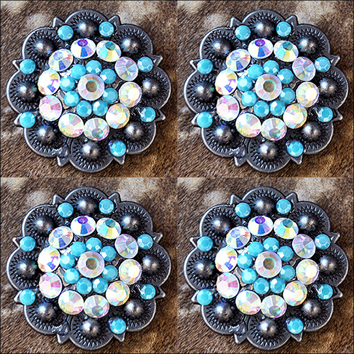 Hilason Western Berry Rhinestone Concho — Turquoise/Black, 1.5"