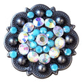 Hilason Western Berry Rhinestone Concho — Turquoise/Black, 1.5"