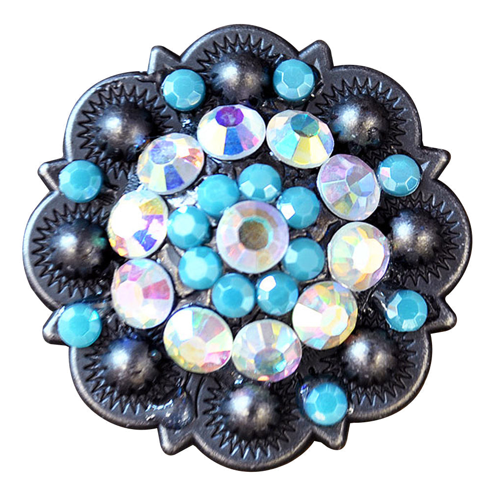 Hilason Western Berry Rhinestone Concho — Turquoise/Black, 1.5"