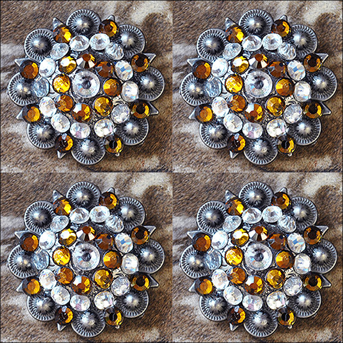 Hilason Western Silver Berry Rhinestone Concho — Yellow, 1.5"