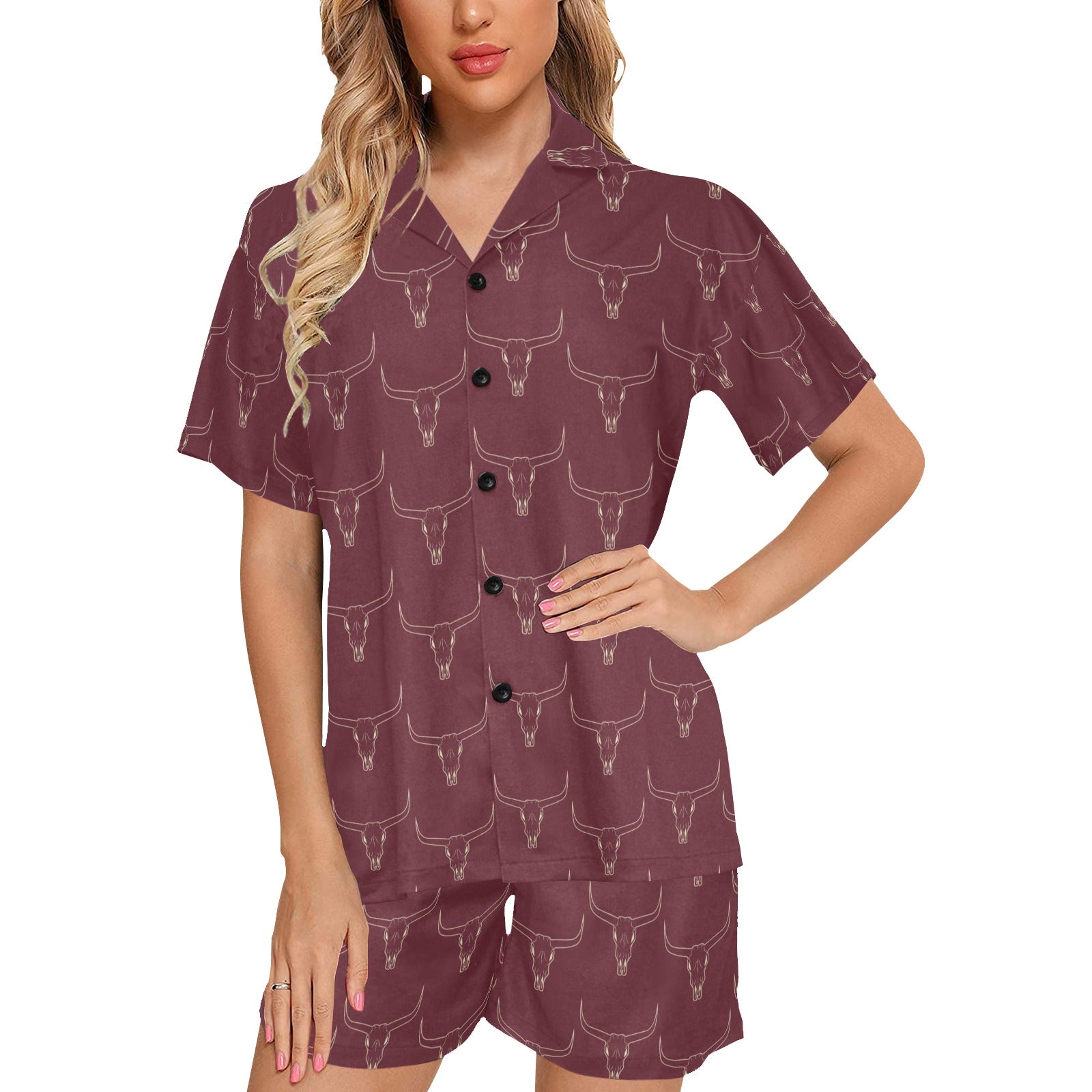 Baha Ranch Burgandy Longhorn Women's Western Pajama Set by Baha Ranch Western Wear