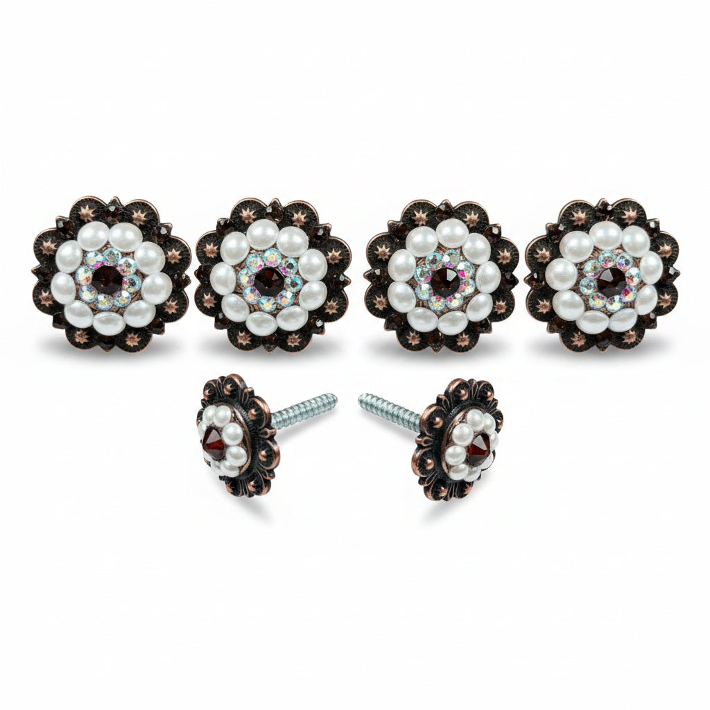 Copper Topaz AB & Pearl Saddle Conchos — view 2