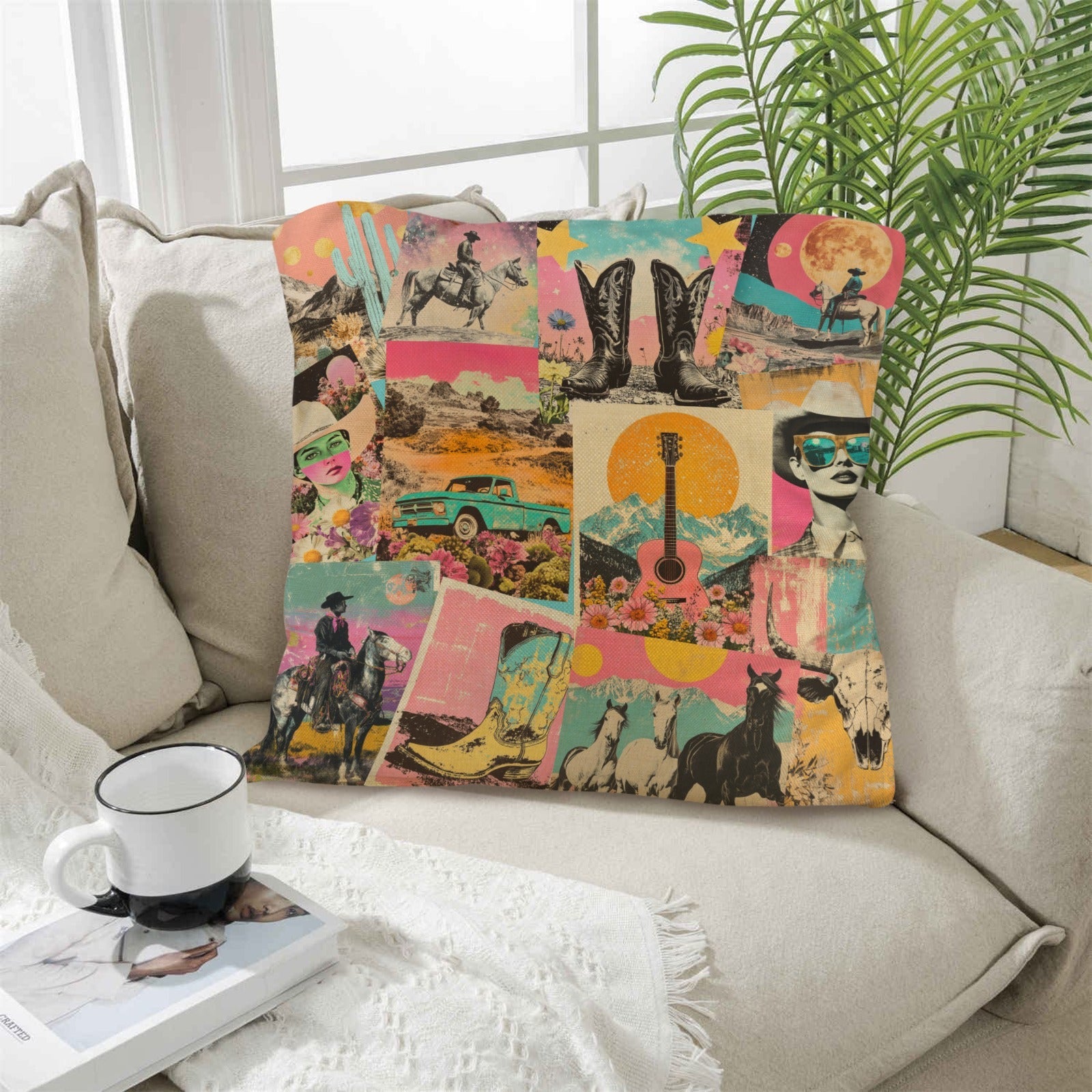 Baha Ranch Retro Pop Western Collage Pillow Case Made in America by Baha Ranch Western Wear
