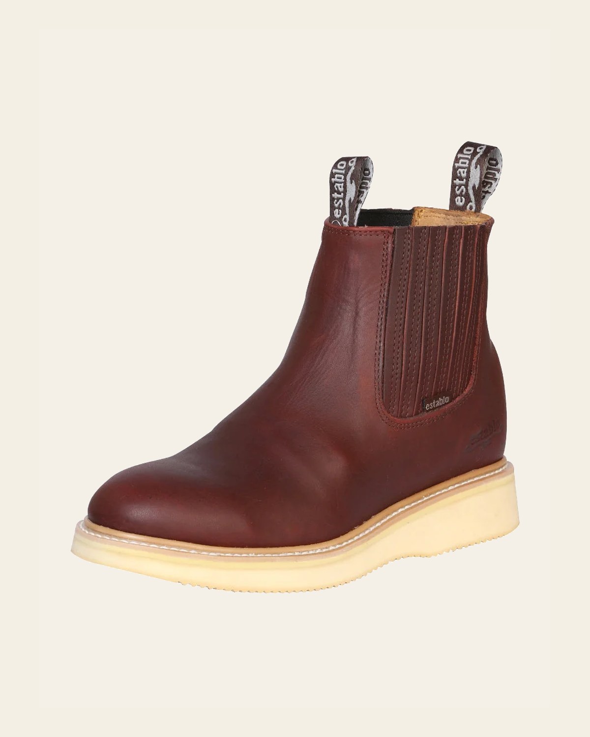 ESTABLO Men’s Work Leather Ankle Work Boot - Made in Mexico - Grasso Shedron 321 on a warm cream background