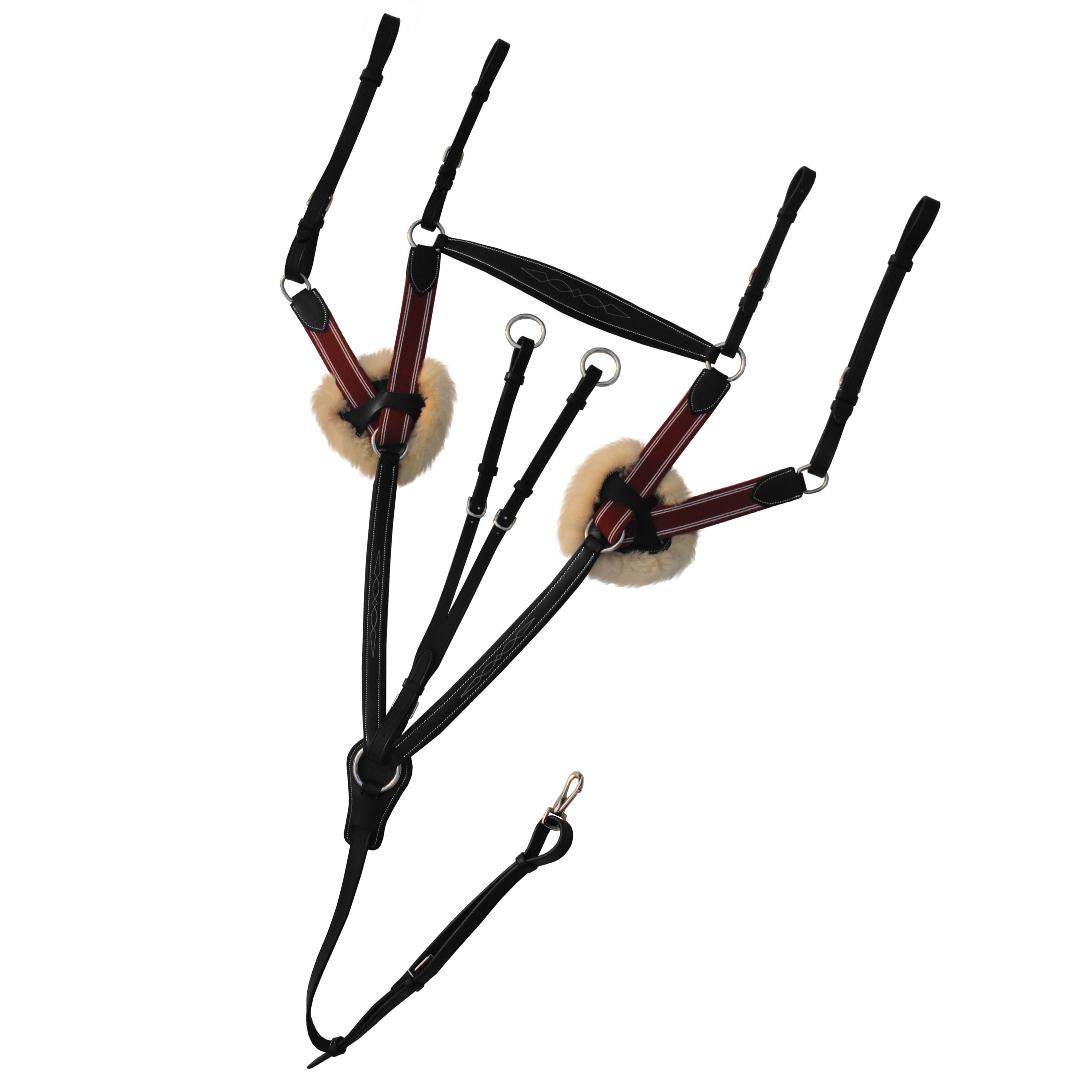 ExionPro 5 Point Breastplate - Burgundy Elastic with White Strips by Bridles & Reins - alternate view 2