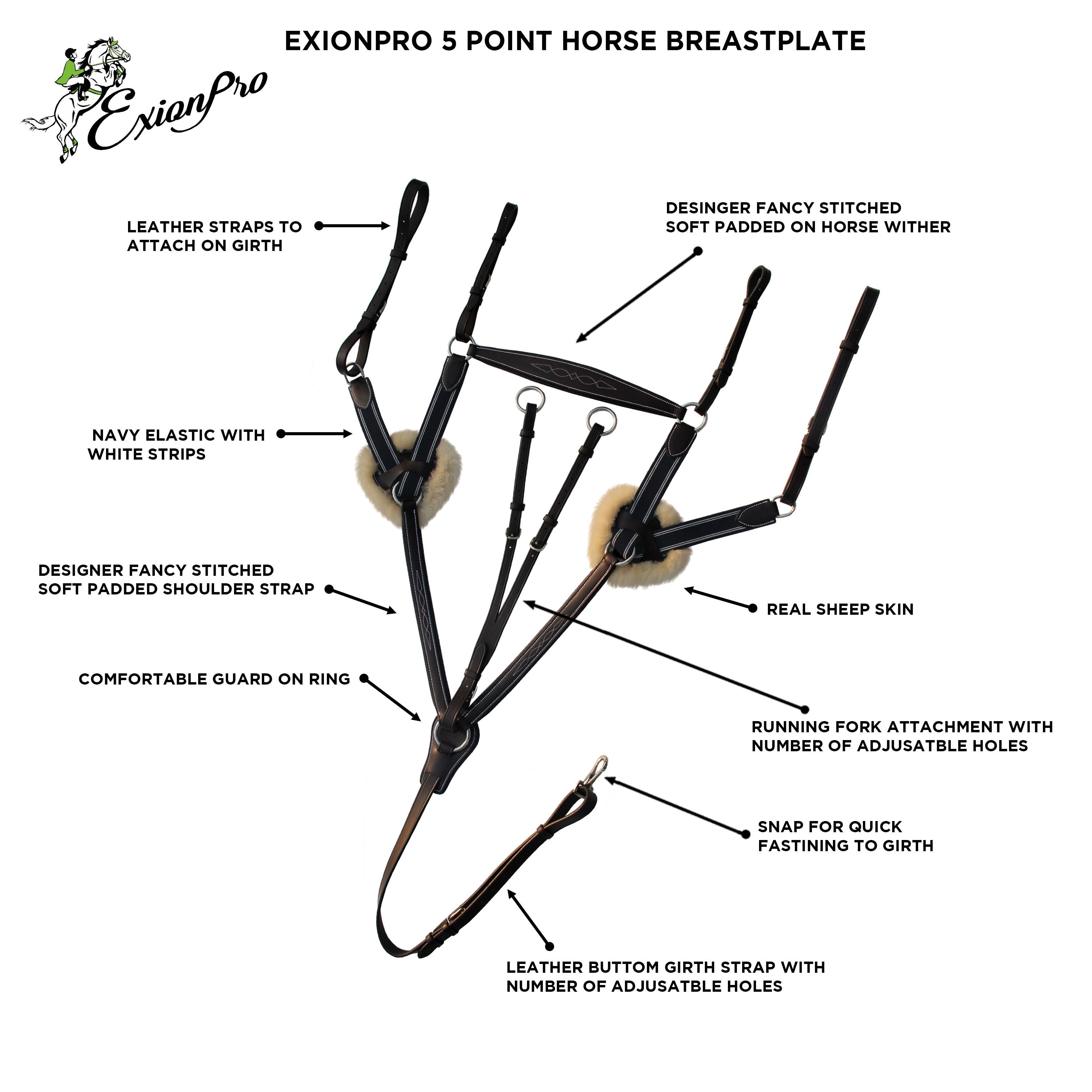 ExionPro 5 Point Breastplate - Navy Blue Elastic with White Lines by Bridles & Reins - alternate view 11
