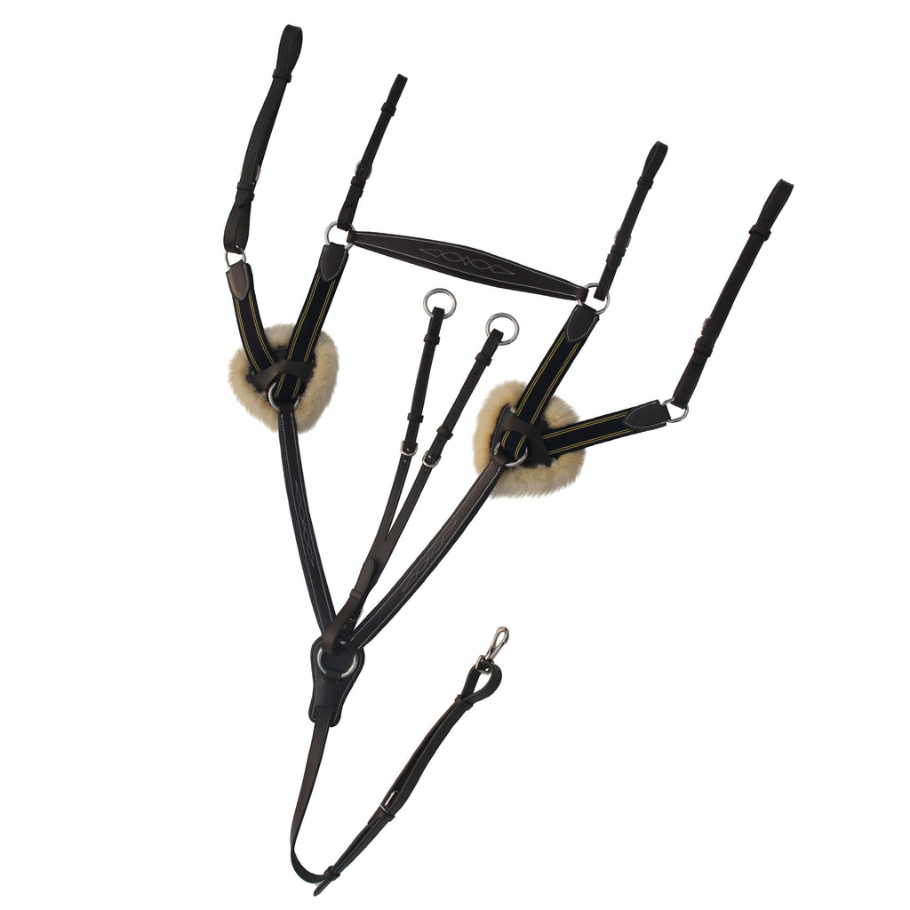 ExionPro 5 Point Breastplate - Navy Blue Elastic with Yellow Line by Bridles & Reins