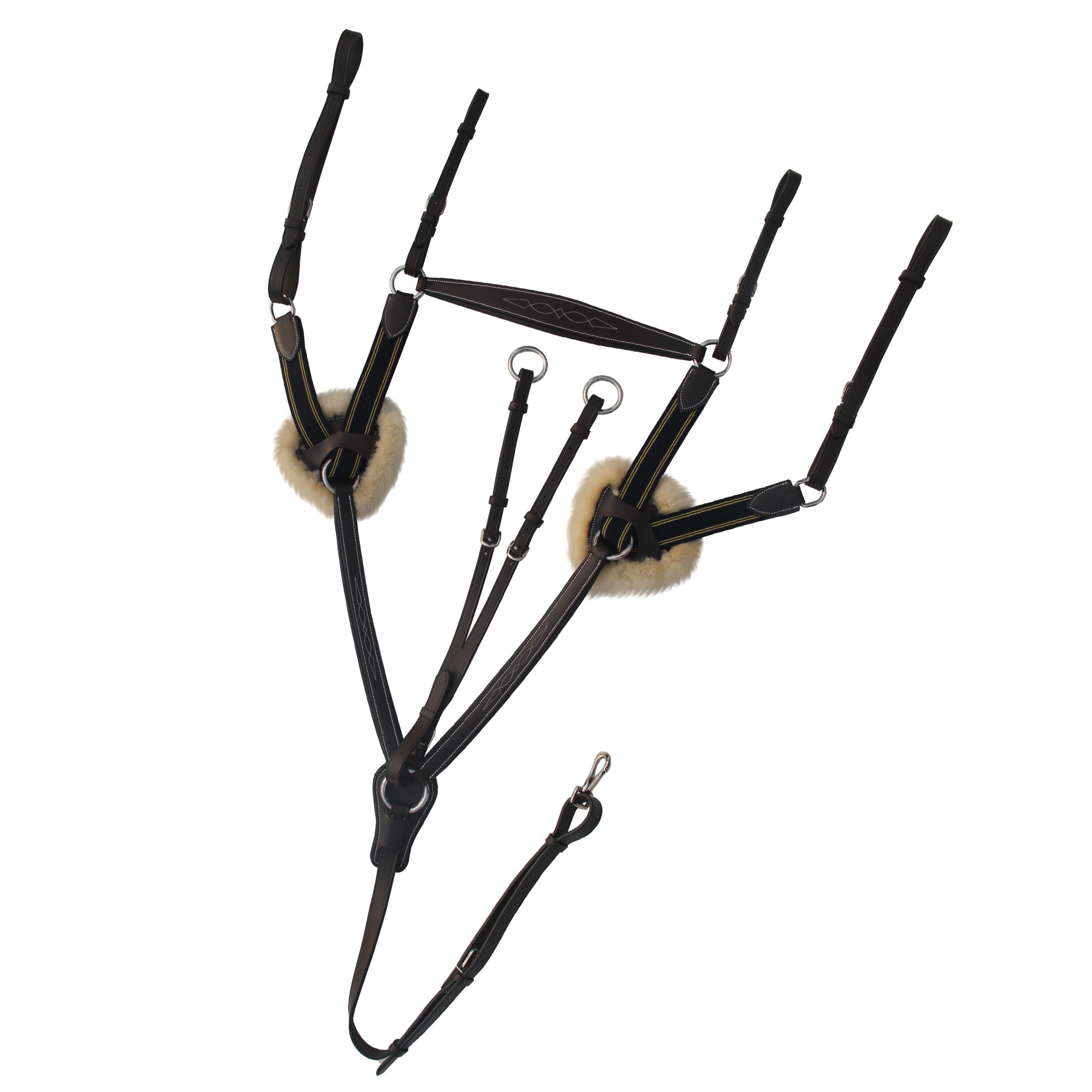 ExionPro 5 Point Breastplate - Navy Blue Elastic with Yellow Line by Bridles & Reins