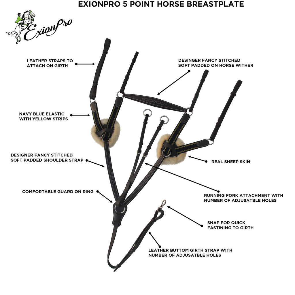 ExionPro 5 Point Breastplate - Navy Blue Elastic with Yellow Line by Bridles & Reins - alternate view 5