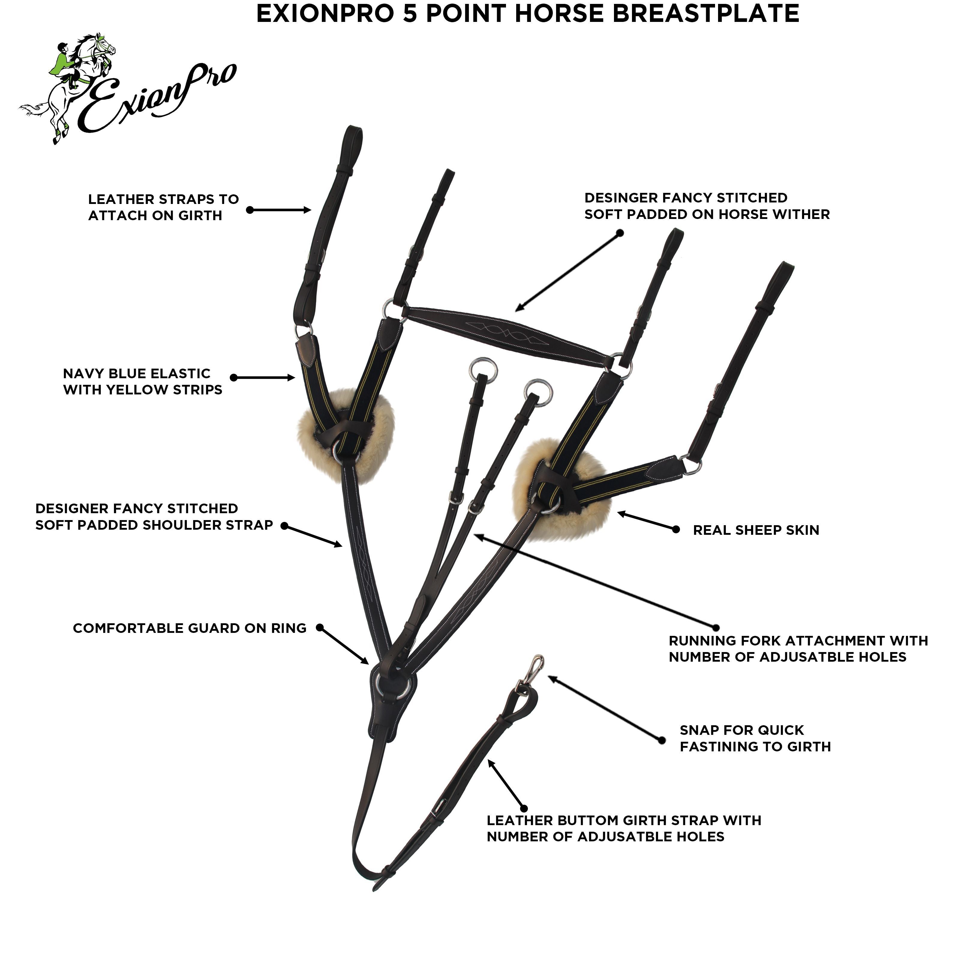ExionPro 5 Point Breastplate - Navy Blue Elastic with Yellow Line by Bridles & Reins - alternate view 5