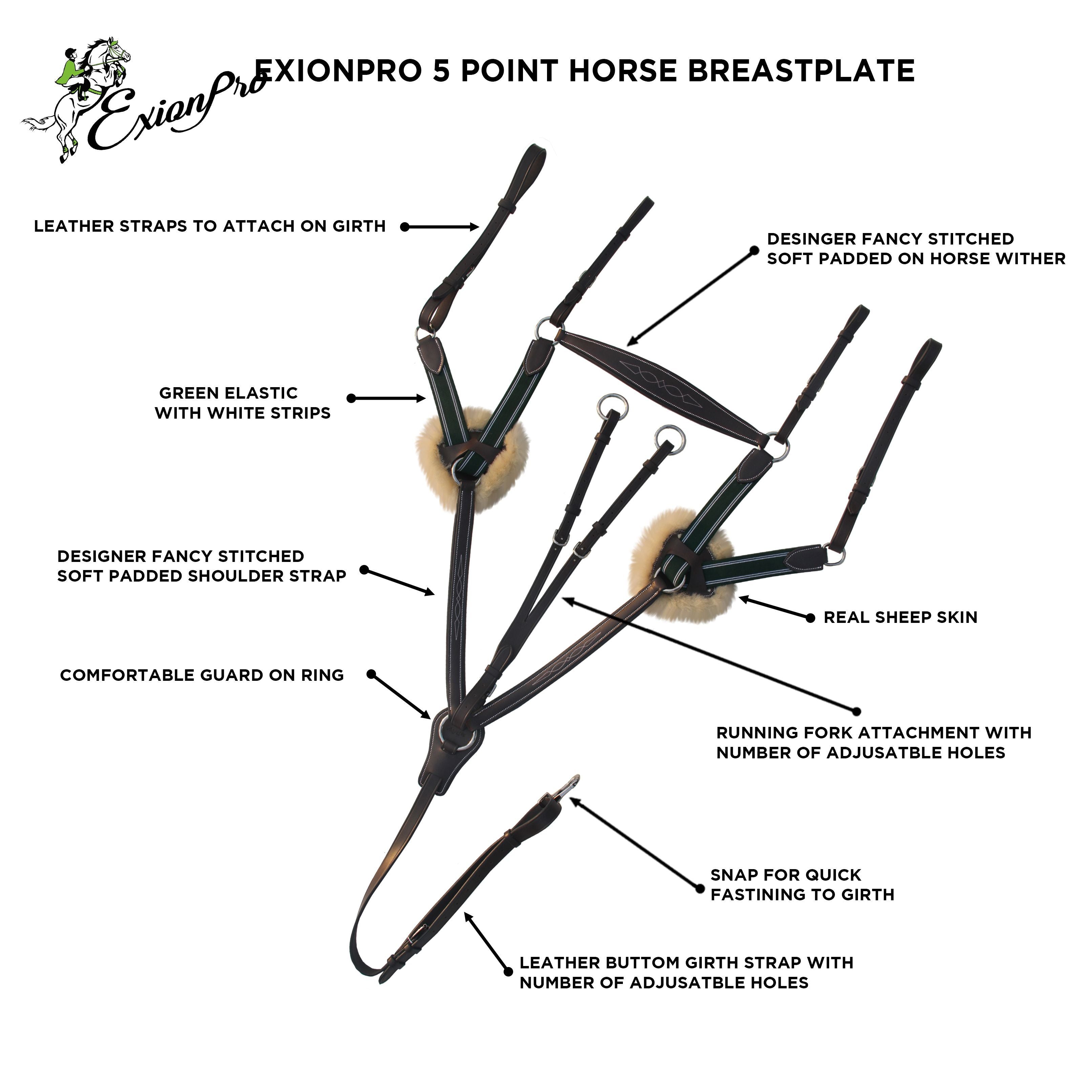 ExionPro 5 Point Breastplate - Green Elastic with White Lines by Bridles & Reins - alternate view 6