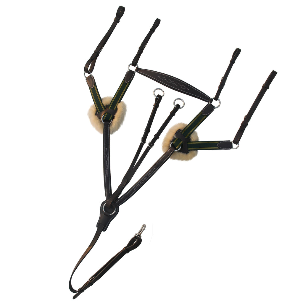 ExionPro 5 Point Breastplate - Green Elastic with Yellow Lines by Bridles & Reins