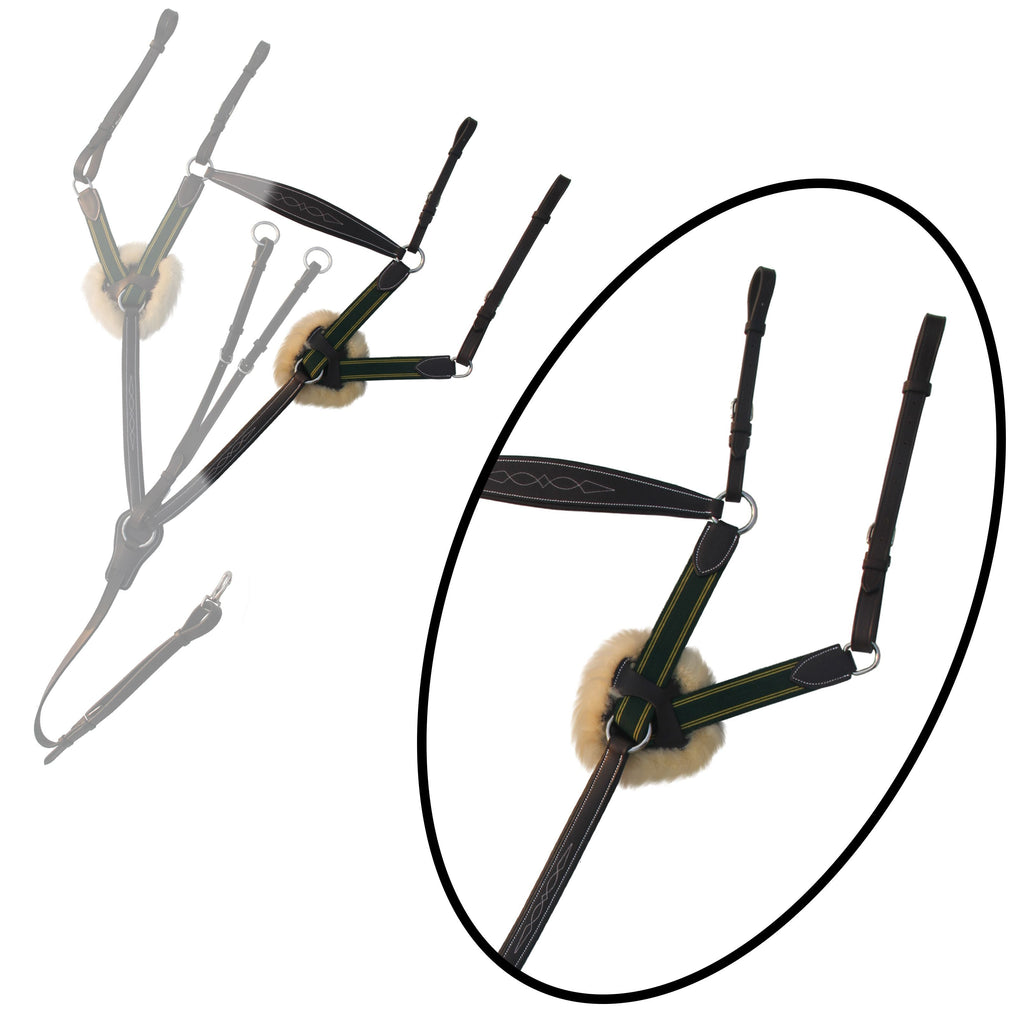 ExionPro 5 Point Breastplate - Green Elastic with Yellow Lines by Bridles & Reins - alternate view 6