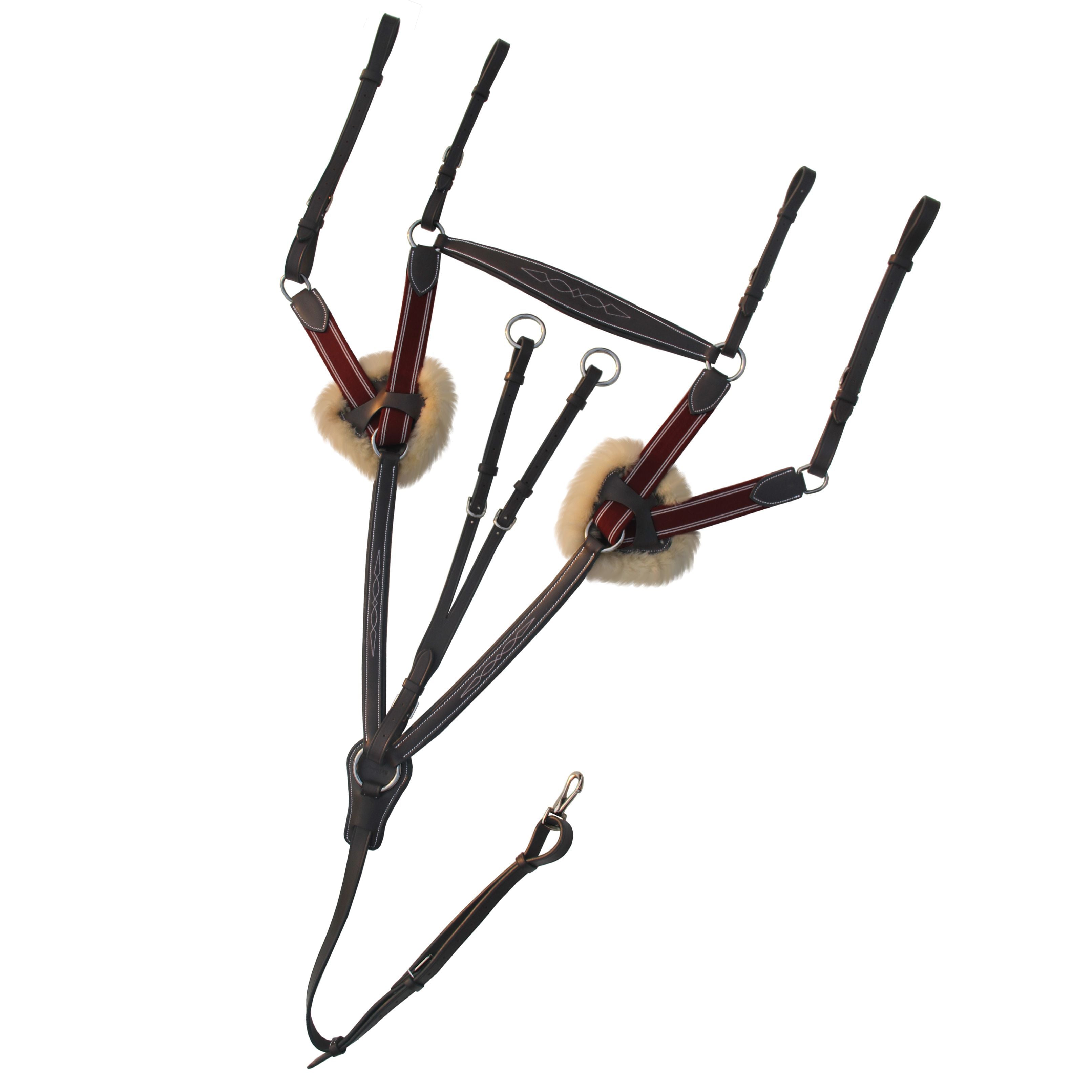 ExionPro 5 Point Breastplate - Burgundy Elastic with White Strips by Bridles & Reins