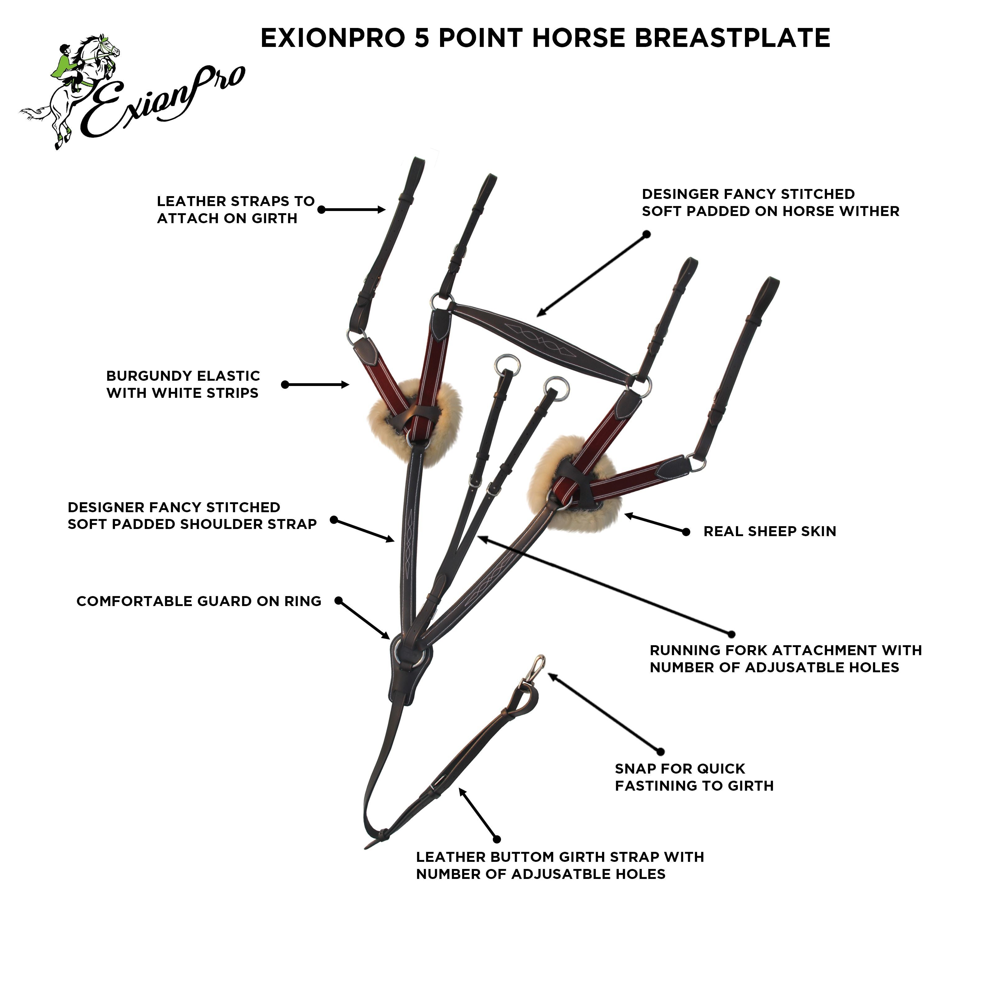 ExionPro 5 Point Breastplate - Burgundy Elastic with White Strips by Bridles & Reins - alternate view 5