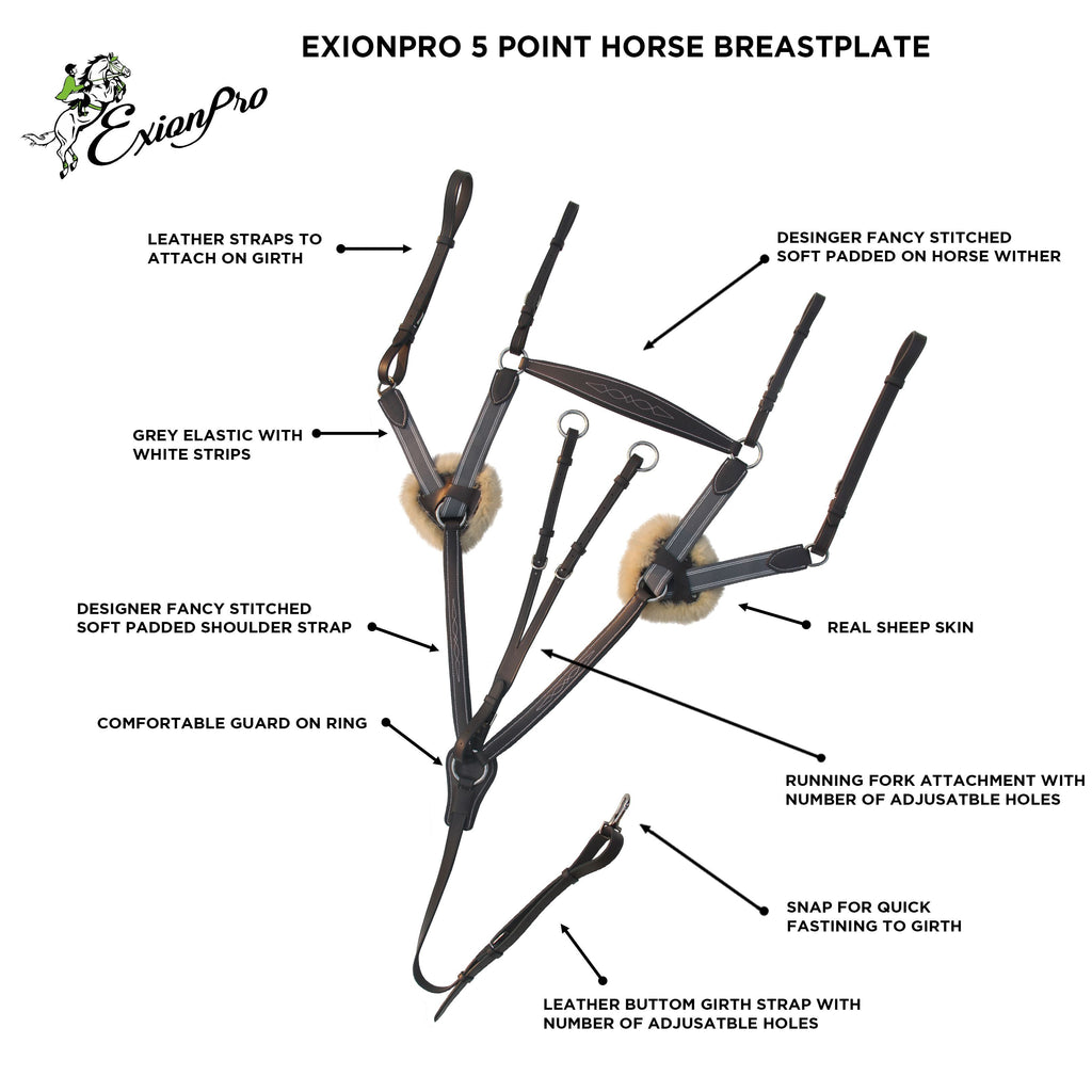 ExionPro 5 Point Breastplate - Grey Elastic with White Lines by Bridles & Reins - alternate view 4