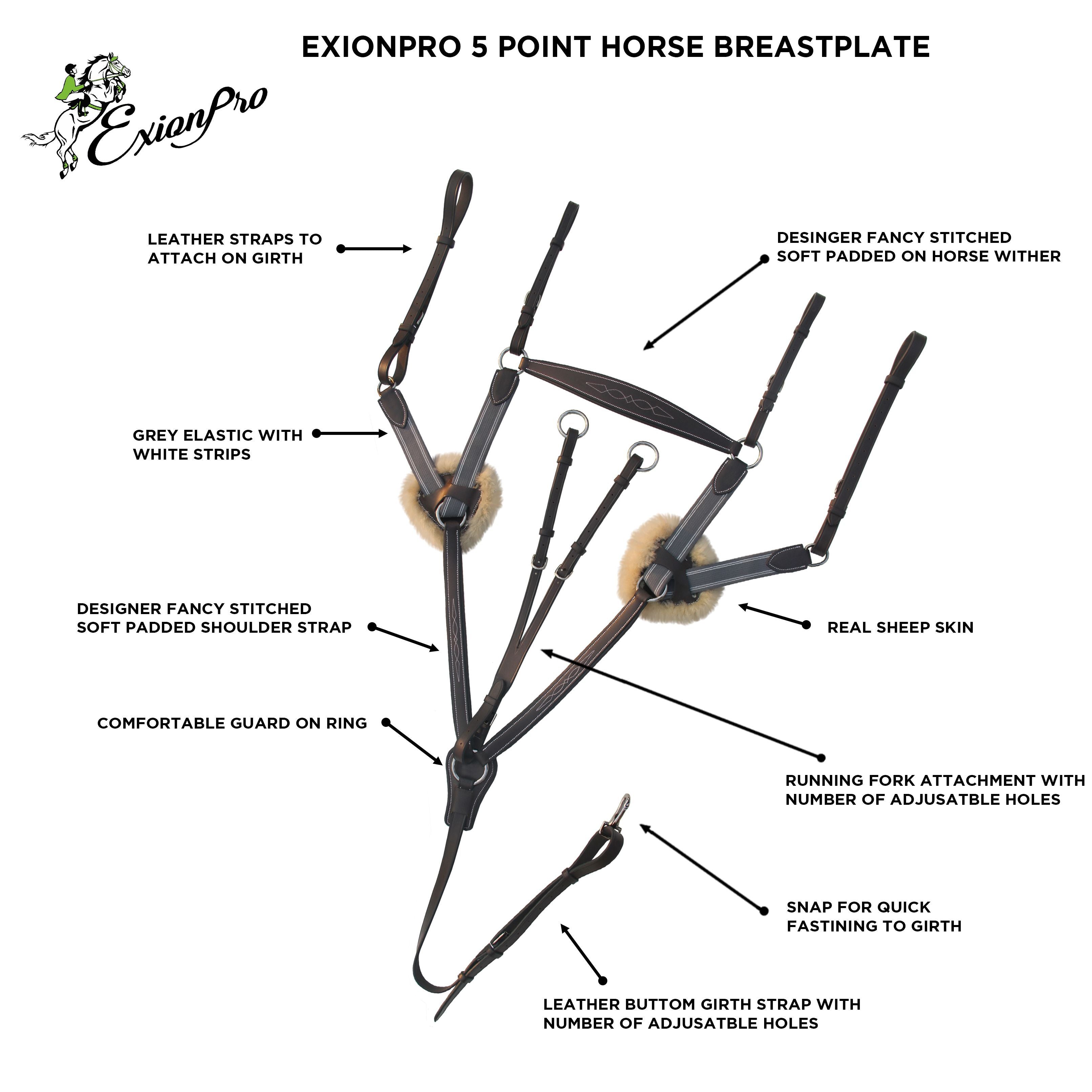 ExionPro 5 Point Breastplate - Grey Elastic with White Lines by Bridles & Reins - alternate view 4