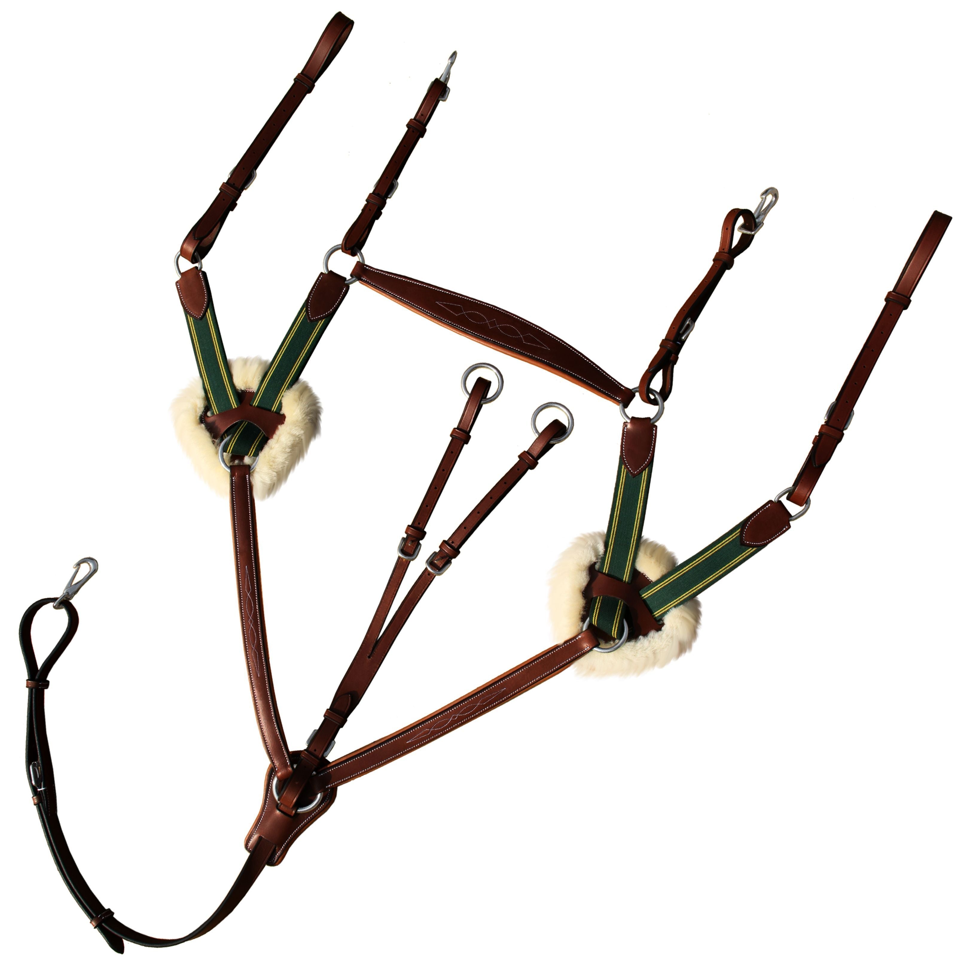 ExionPro 5 Point Breastplate - Green Elastic with Yellow Lines by Bridles & Reins - alternate view 3