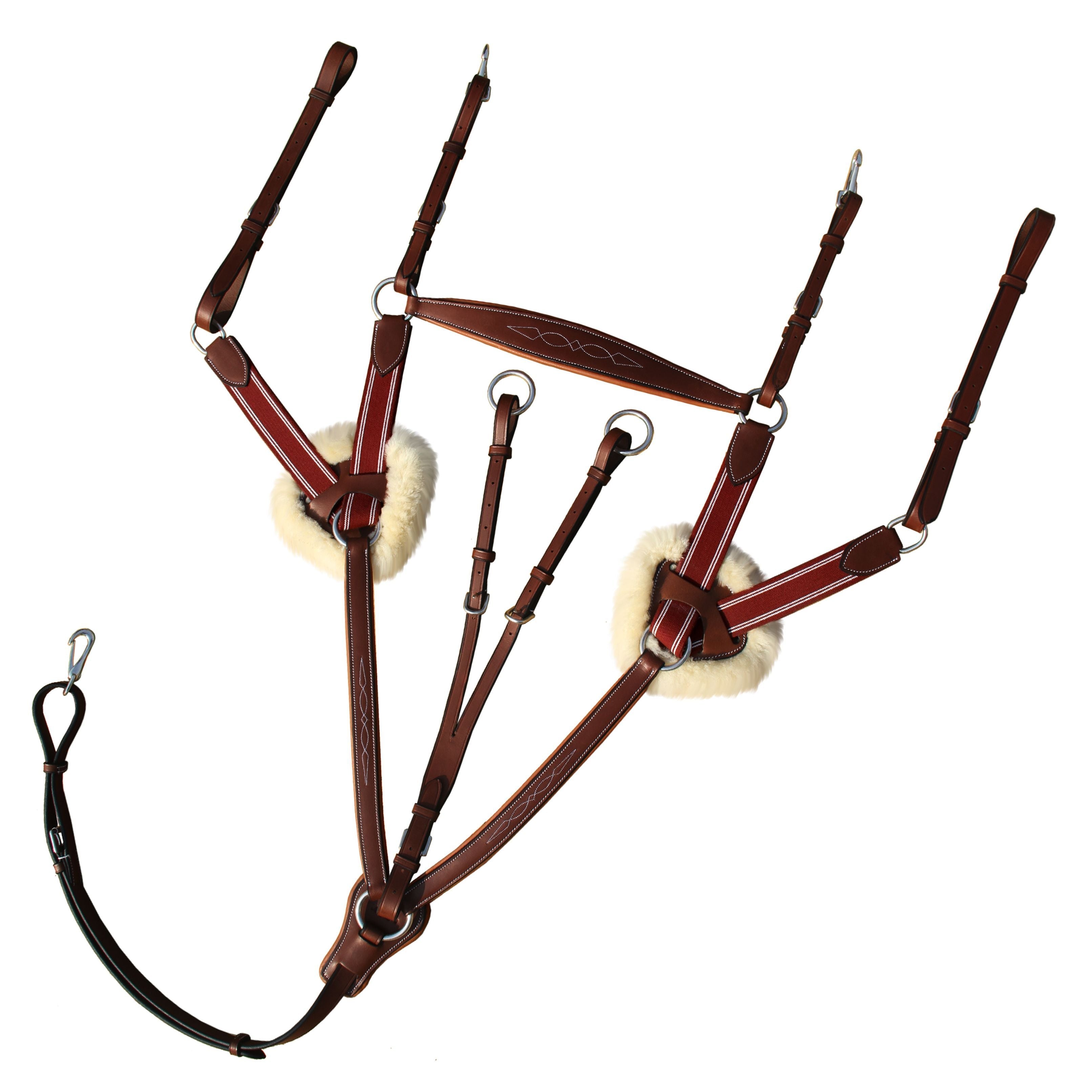 ExionPro 5 Point Breastplate - Burgundy Elastic with White Strips by Bridles & Reins - alternate view 3
