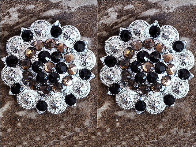 Western Screw Back Concho Black & Brown Crystal Berry Saddle