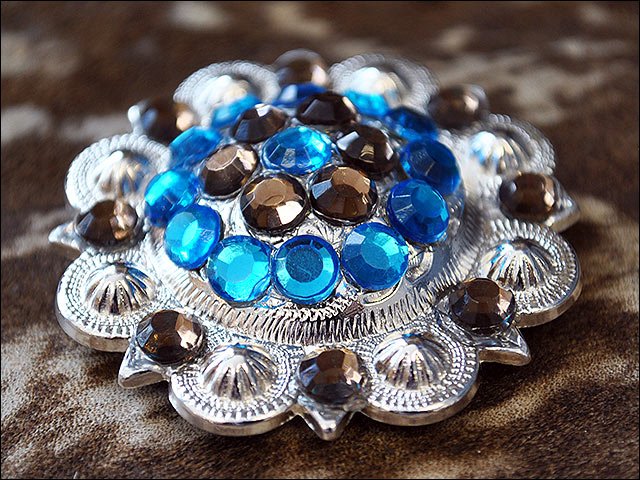 HILASON Western Screw Back Concho Capri Blue & Brown Nickle Finish Saddle | Belt Slotted Conchos