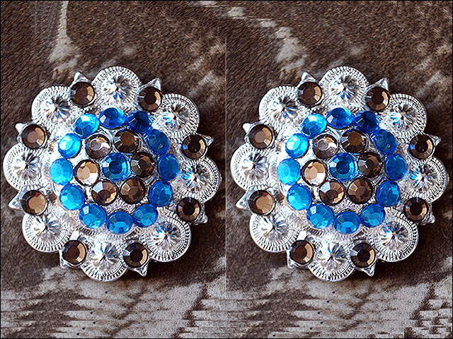 HILASON Western Screw Back Concho Capri Blue & Brown Nickle Finish Saddle | Belt Slotted Conchos