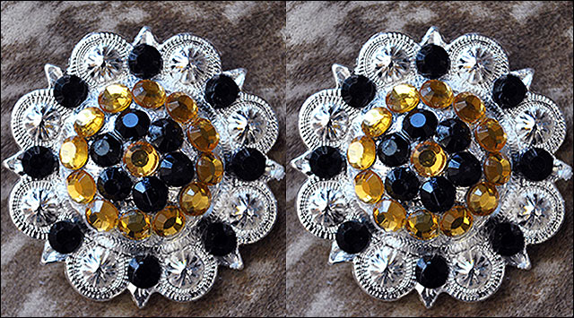 HILASON Set of 32 Western Screw Back Concho Black & Citrine Crystal Berry Saddle Bling | Slotted Conchos