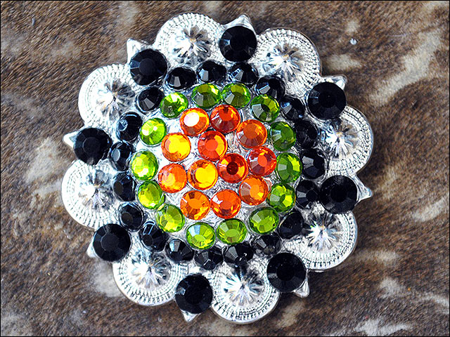 HILASON Western Nickle Plated Rhinestone Berry Concho Bling | Belt Slotted Conchos