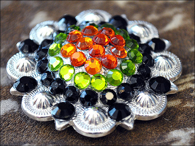HILASON Western Nickle Plated Rhinestone Berry Concho Bling | Belt Slotted Conchos