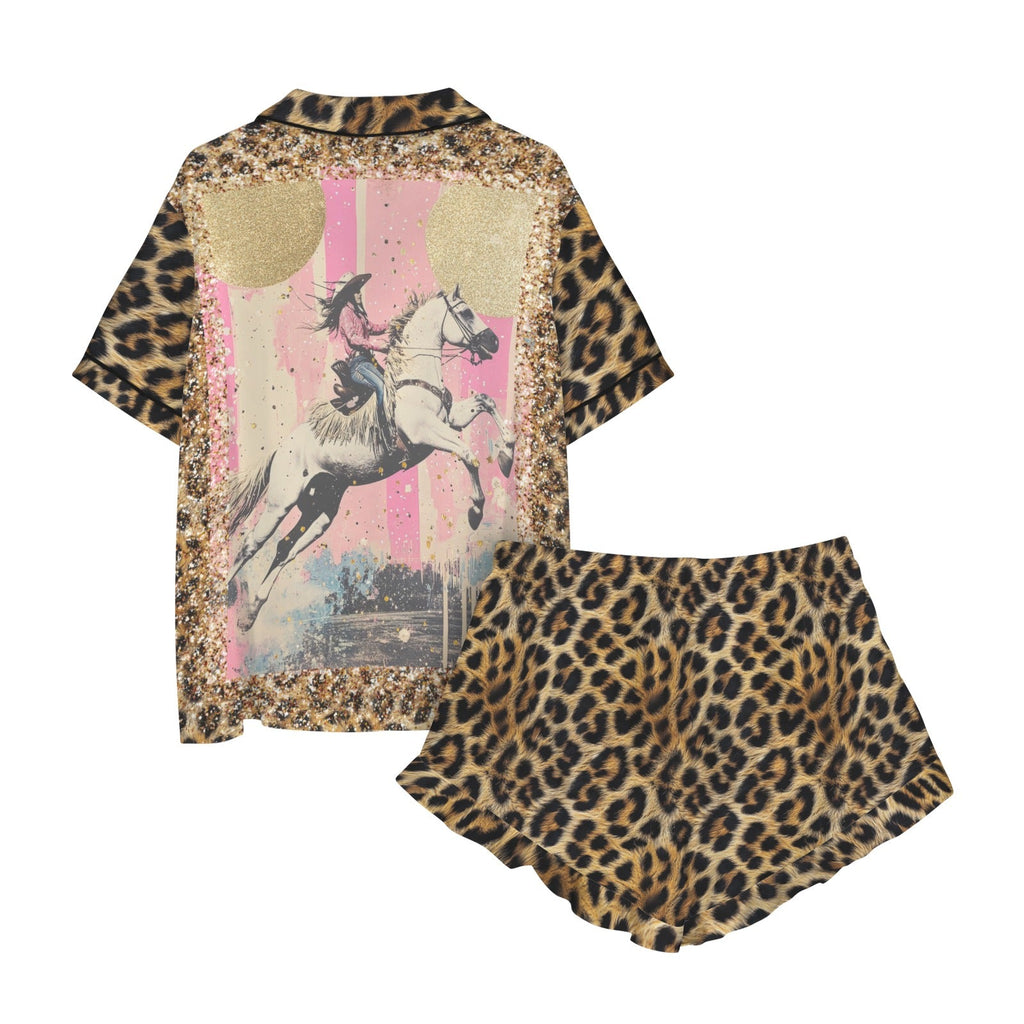 Baha Ranch Retro Pop Western Leopard Cowgirl Satin Pajamas by Baha Ranch Western Wear - product image 4