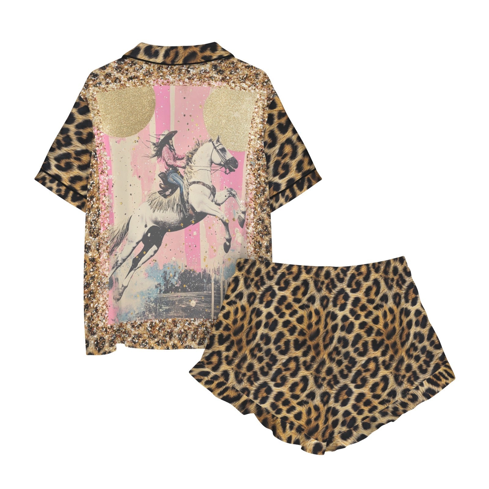 Baha Ranch Retro Pop Western Leopard Cowgirl Satin Pajamas by Baha Ranch Western Wear - product image 4