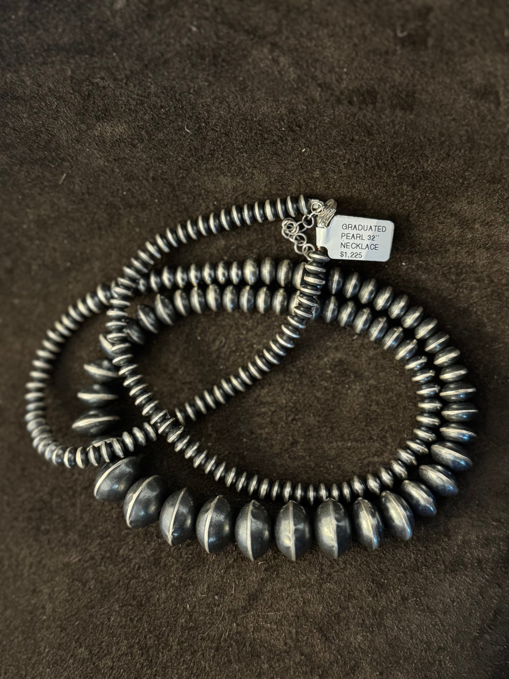 Navajo Inspired 32" Graduated Saucer Pearl Sterling Silver Necklace — view 2