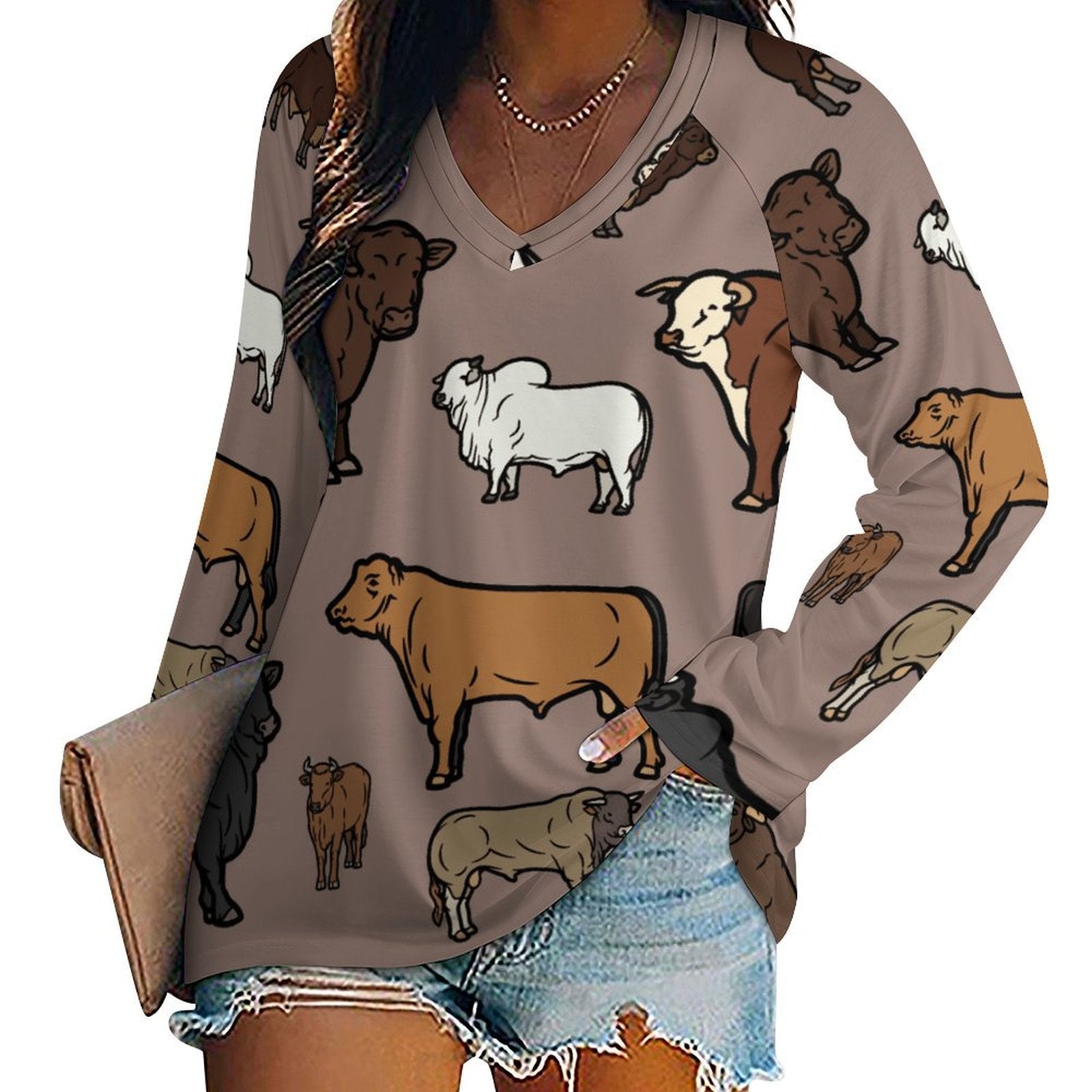 Baha Ranch Western Print Cows Cattle Long Sleeve Top by Baha Ranch Western Wear