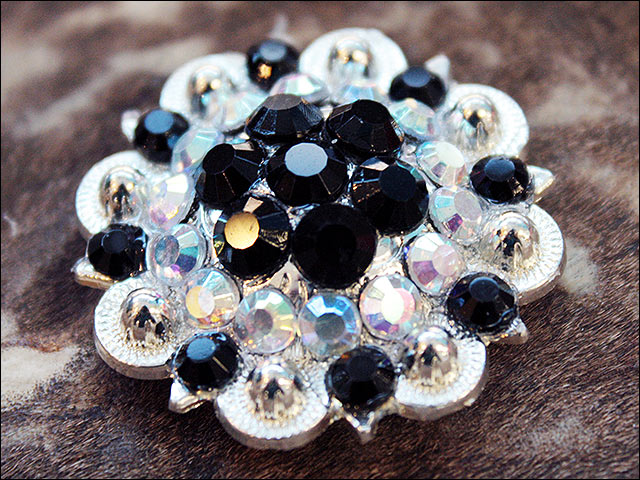 Hilason Western Silver Berry Rhinestone Concho — Black, 1.5"