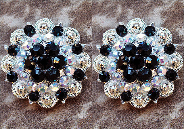 Hilason Western Silver Berry Rhinestone Concho — Black, 1.5"