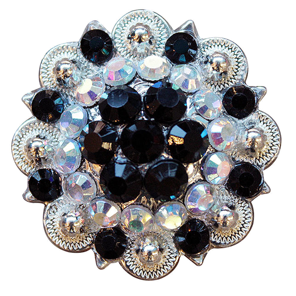 Hilason Western Silver Berry Rhinestone Concho — Black, 1.5"
