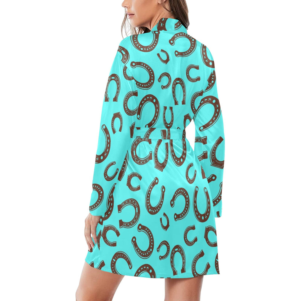 Baha Ranch Turquoise Horseshoe Women's Long Sleeve Belted Satin Feel Dressing Lounge Robe by Baha Ranch Western Wear -...