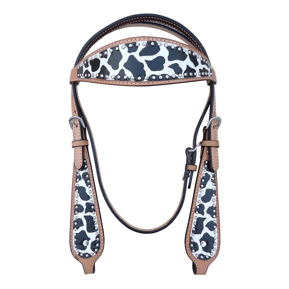 HILASON W. H. Leather Headstall & Breast Collar Set White Leopard –