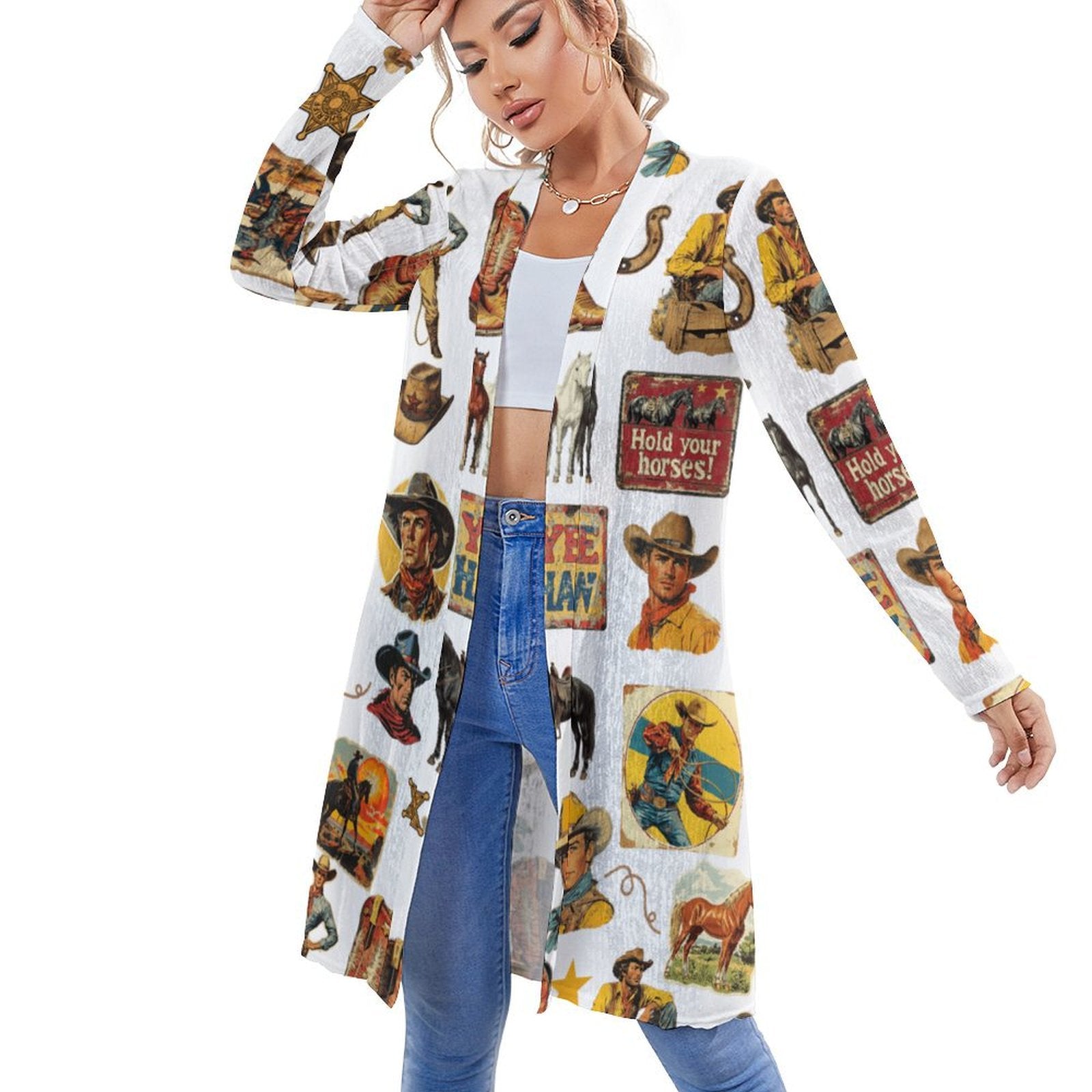 Baha Ranch Vintage Cowboy Collage Western Lightweight Cardigan by Baha Ranch Western Wear - product image 4
