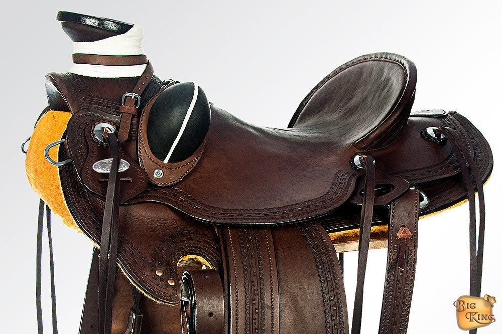 HILASON Western Horse Wade Saddle American Leather Ranch Roping Dark Brown | Hand Tooled & For Horses