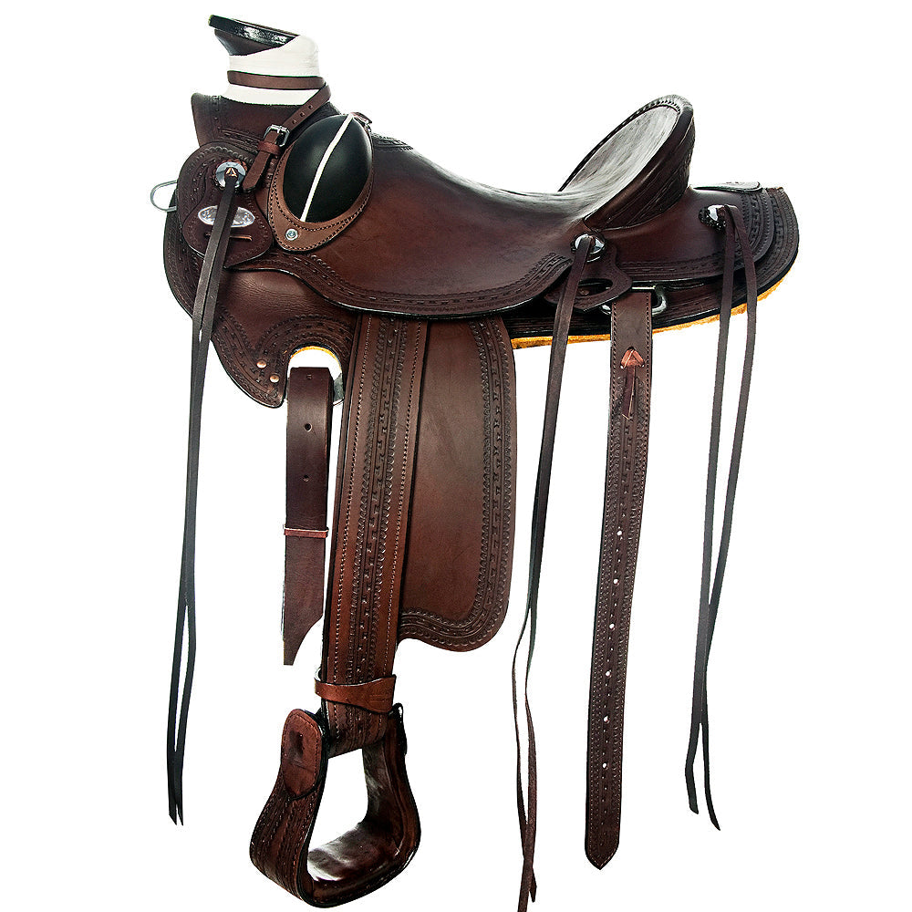 HILASON Western Horse Wade Saddle American Leather Ranch Roping Dark Brown | Hand Tooled & For Horses