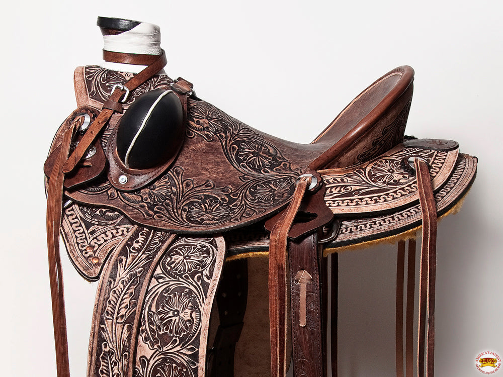 HILASON Western Horse Wade Saddle American Leather Ranch Roping Dark Brown | Hand Tooled & For Horses