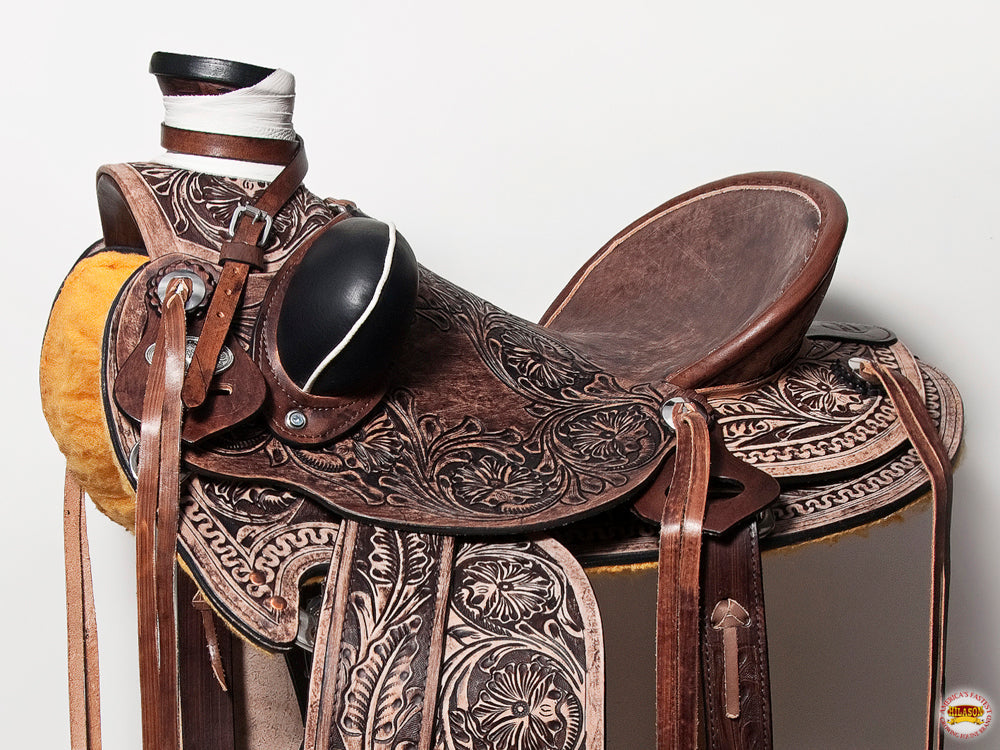 HILASON Western Horse Wade Saddle American Leather Ranch Roping Dark Brown | Hand Tooled & For Horses