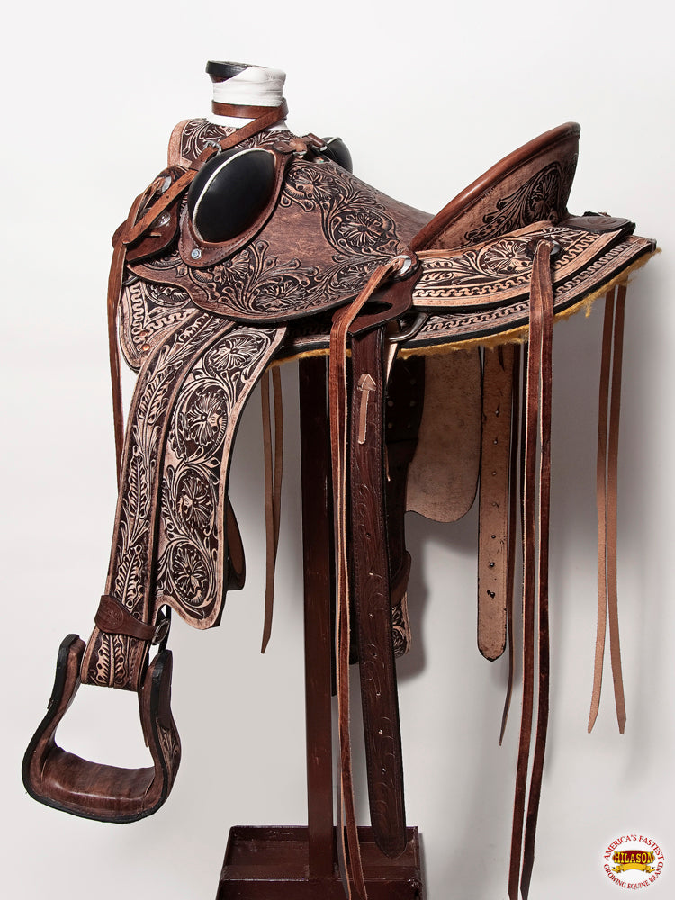 HILASON Western Horse Wade Saddle American Leather Ranch Roping Dark Brown | Hand Tooled & For Horses