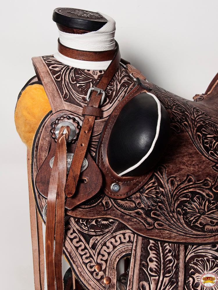 HILASON Western Horse Wade Saddle American Leather Ranch Roping Dark Brown | Hand Tooled & For Horses