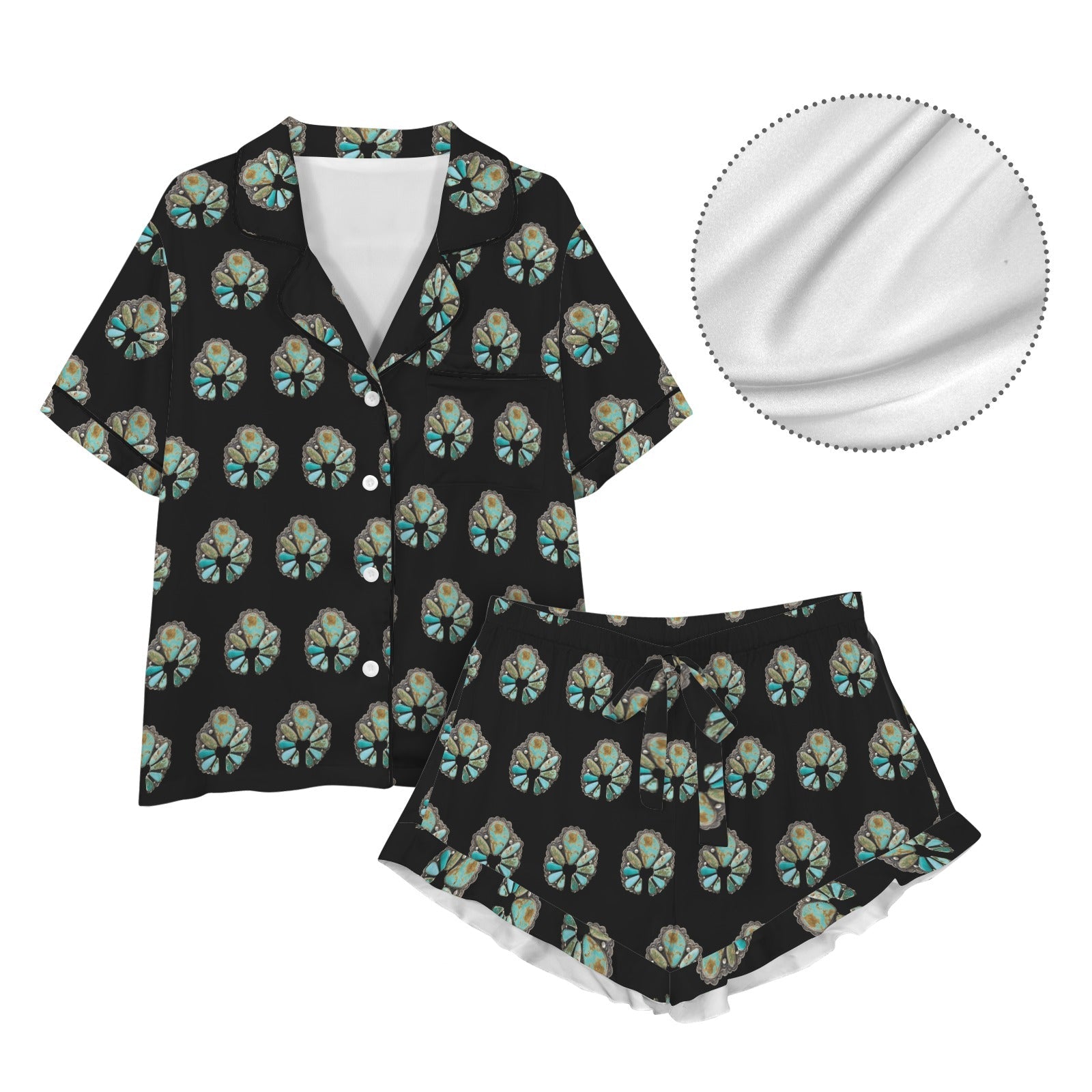 Baha Ranch Turquoise Naja Black Western Satin Pajama set by Baha Ranch Western Wear - product image 4